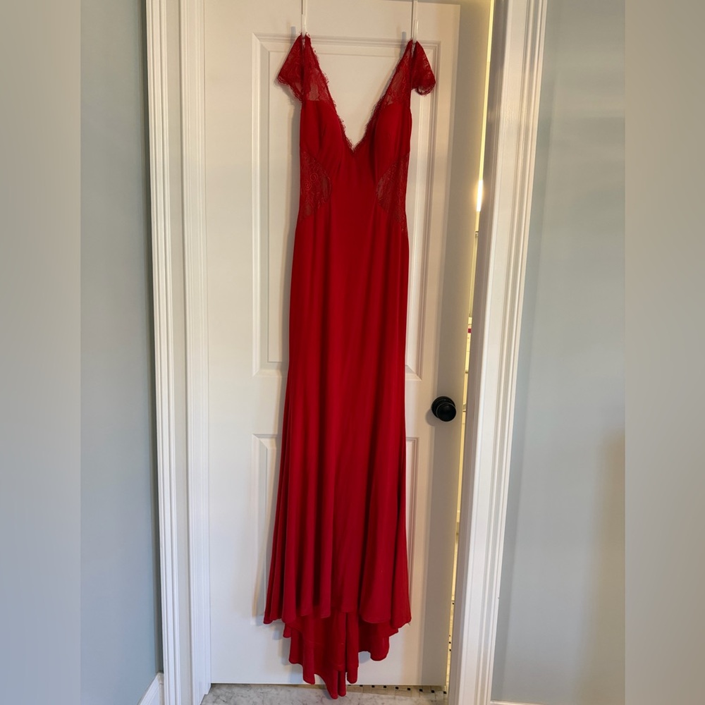 Red Lace Prom Dress Size 10 Formal Evening Gown Slip Style Worn Once